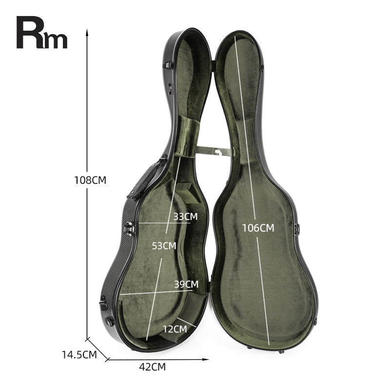 RM Carbon Fiber 39-inch Classical Black Crystal Guitar Case with Exquisite Interior, Thickened Waterproof and Shockproof(Aether) - 图片 6