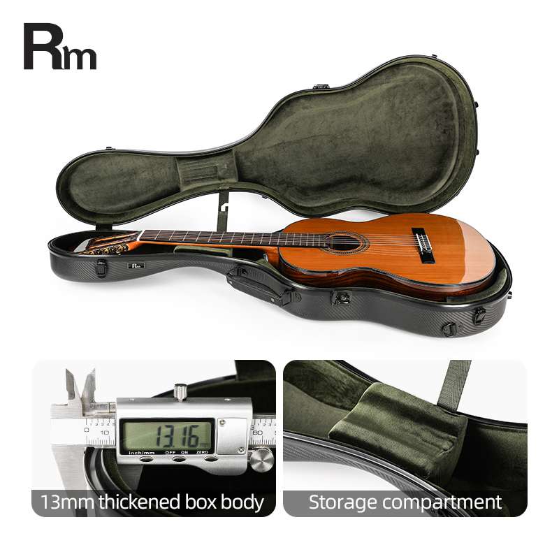 RM Carbon Fiber 39-inch Classical Black Crystal Guitar Case with Exquisite Interior, Thickened Waterproof and Shockproof(Aether) - 图片 7