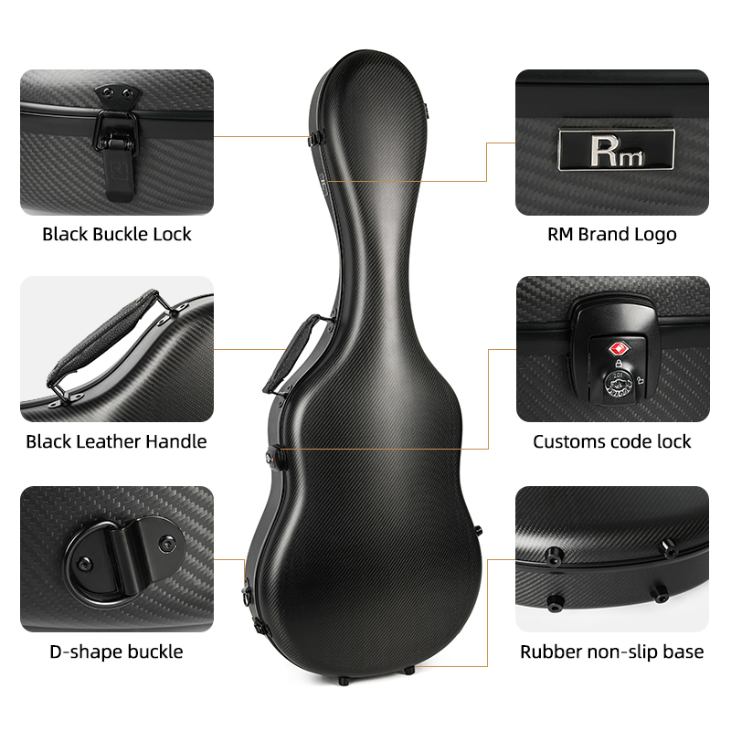 RM Carbon Fiber 39-inch Classical Black Crystal Guitar Case with Exquisite Interior, Thickened Waterproof and Shockproof(Aether) - 图片 8