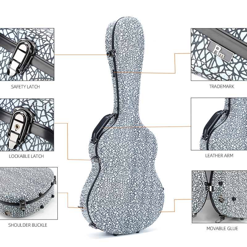 RM Carbon Fiber 39-inch Classical Black Crystal Guitar Case with Exquisite Interior, Thickened Waterproof and Shockproof(Carbon 3-C) - 图片 5