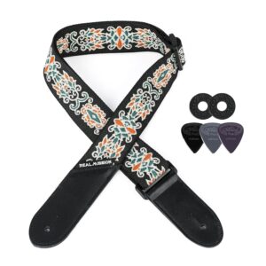 Electric Guitar Straps, Embroidery Leather Ends Guitar Straps Acoustic & Bass, Adjust 36'' to 60''